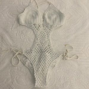 WORN ONCE! White crochet one piece swimsuit